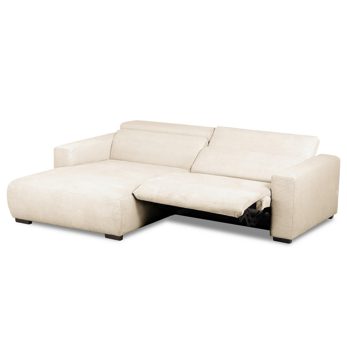 ECKSOFA RENO Beige Cord Relaxfunktion, Kopfteilverstellung  - Beige/Schwarz, Design, Kunststoff/Textil (184/248cm) - Livetastic