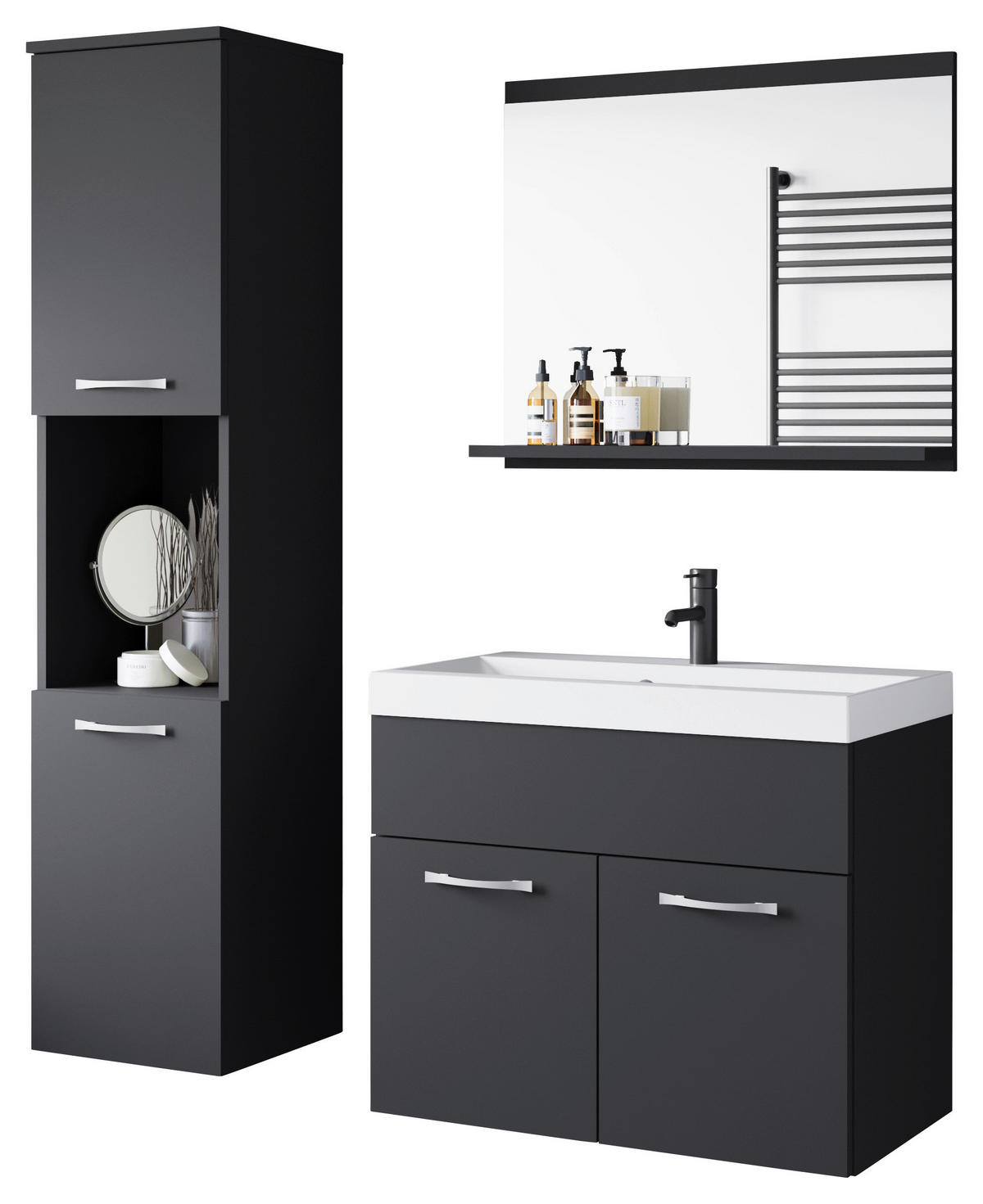 BADEZIMMER 4-teilig  in  - Weiss/Graphitfarben, Lifestyle, Holzwerkstoff/Metall (90,2/132,8/35cm) - P & B