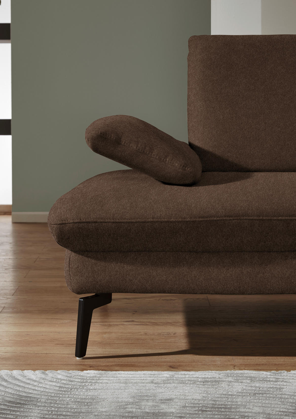 ECKSOFA in Chenille, Mikrofaser Dunkelbraun  - Dunkelbraun/Schwarz, Design, Textil/Metall (299/157cm) - Dieter Knoll
