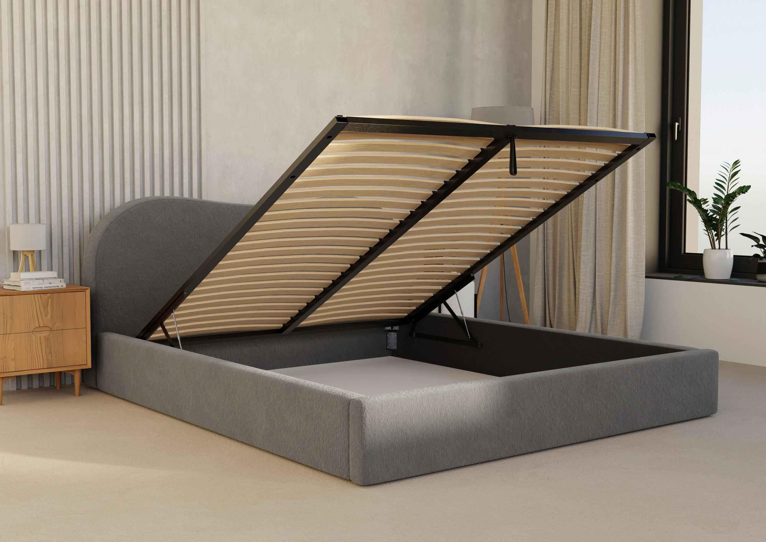 POLSTERBETT Bettkasten, Lattenrost 140/200 cm  in Dunkelgrau  - Dunkelgrau/Schwarz, Design, Holz/Textil (140/200cm) - Boxxx