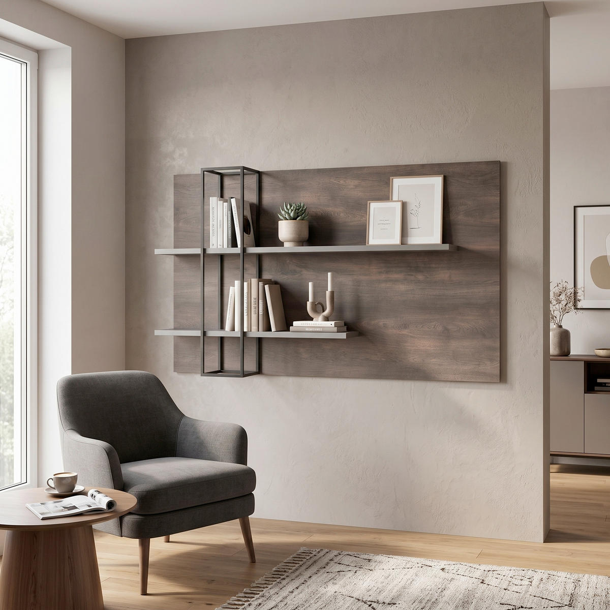 WANDREGAL  - Eichefarben/Anthrazit, Design, Holzwerkstoff (152/90/26cm) - MID.YOU