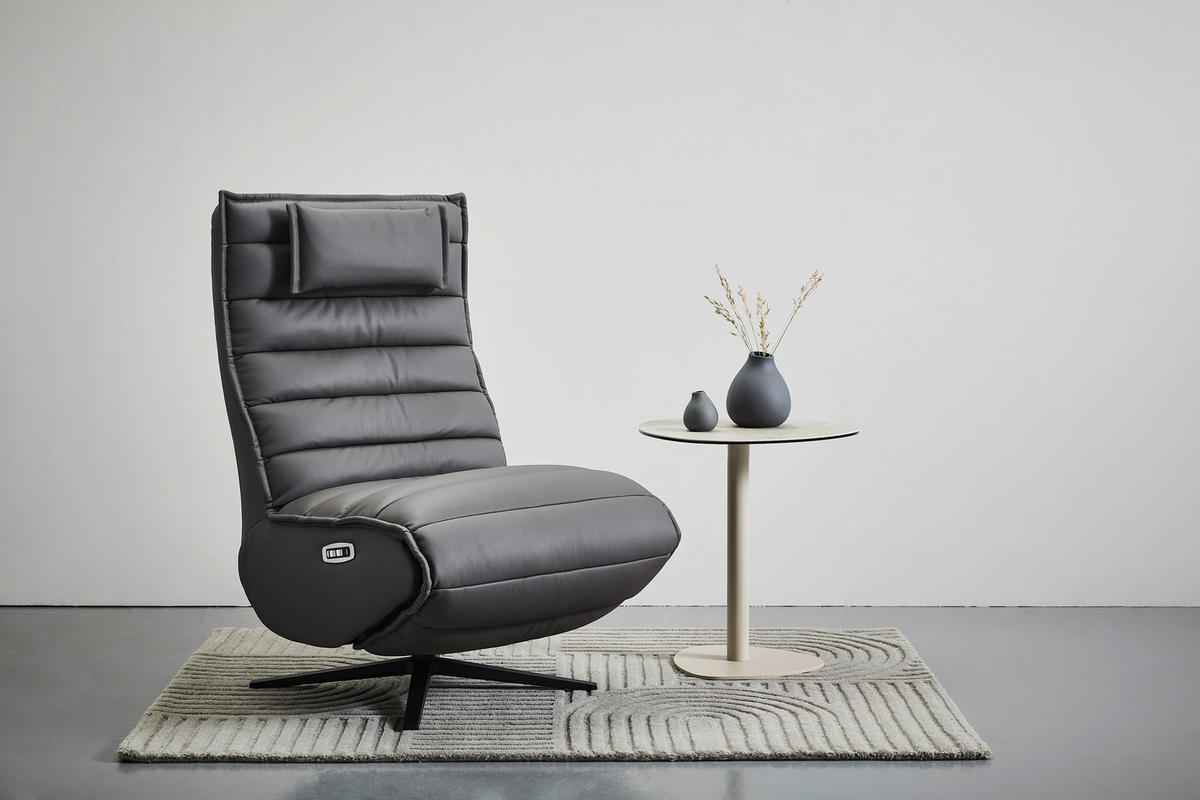 RELAXSESSEL Lederlook Echtleder Relaxfunktion, Fußteilverstellung, Nackenkissen    - Dunkelgrau/Schwarz, Design, Leder/Textil (68/108/84cm) - Stylife
