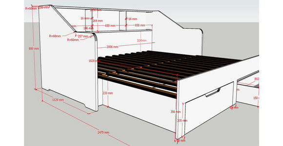 AUSZIEHBETT 90-180/200 cm  in Weiß  - Buchefarben/Weiß, KONVENTIONELL, Holzwerkstoff (90-180/200cm) - Carryhome