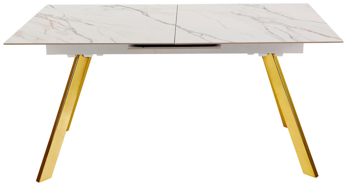 ESSTISCH Weiß, Goldfarben rechteckig  ausziehbar  - Goldfarben/Weiß, Design, Stein/Metall (160-205/90/76cm) - Novel