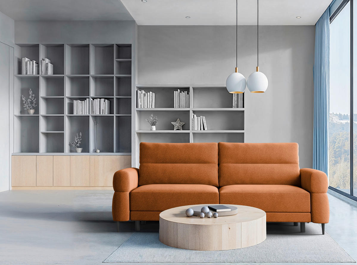 SCHLAFSOFA Nordic in Velours Rostfarben  - Rostfarben/Schwarz, Basics, Textil/Metall (232/94/102cm) - Livetastic