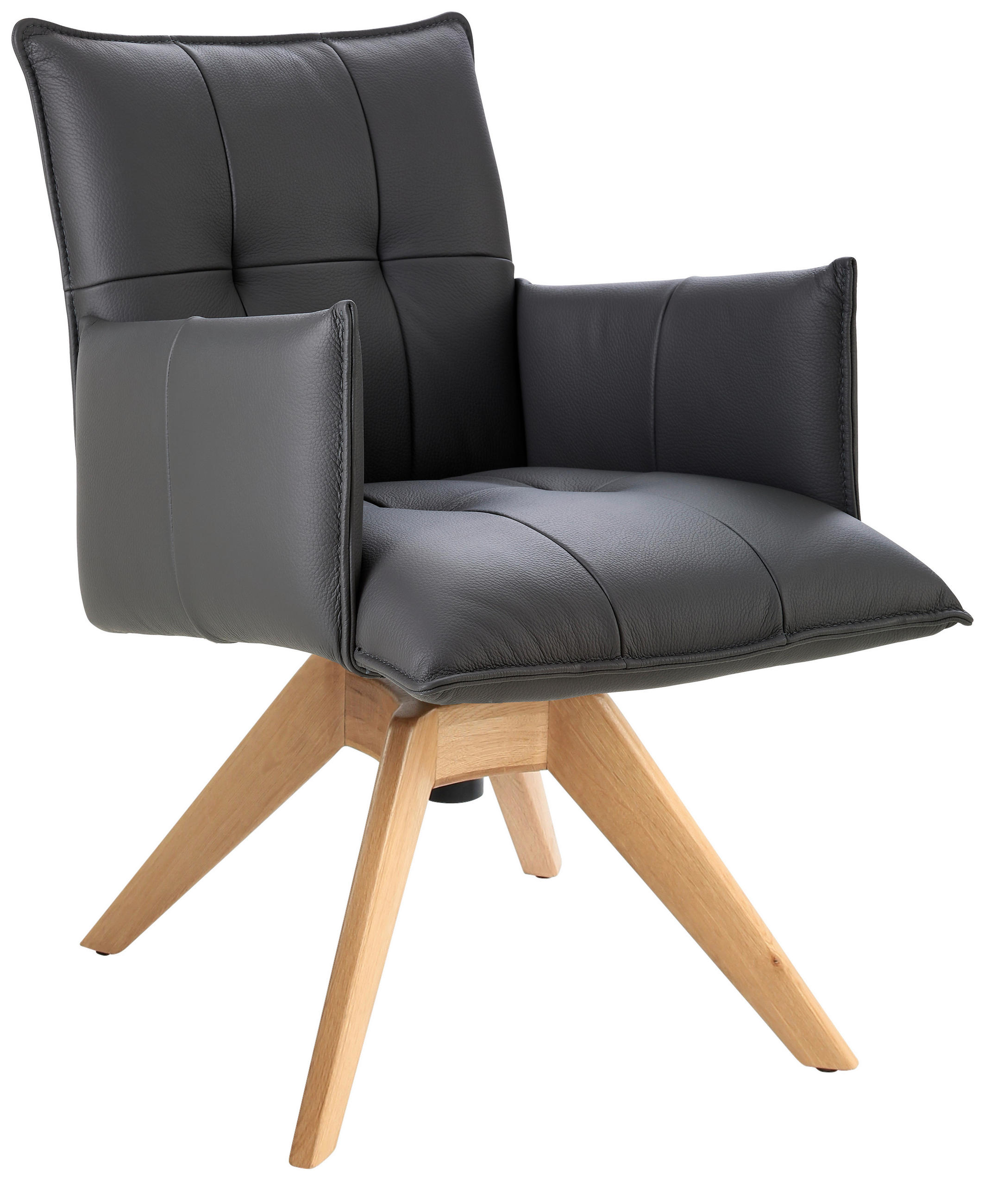 ARMLEHNSTUHL  in Echtleder pigmentiert  - Eichefarben/Anthrazit, Design, Leder/Holz (86/57/65cm) - Valnatura