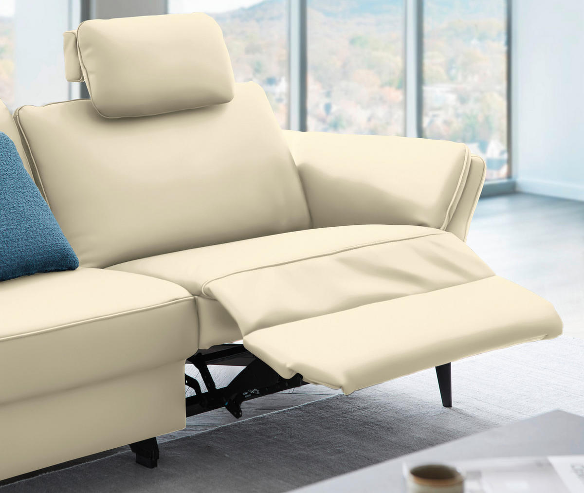 3-SITZER-SOFA in Leder Ecru  - Ecru/Schwarz, Design, Leder/Metall (190/84/99cm) - Dieter Knoll