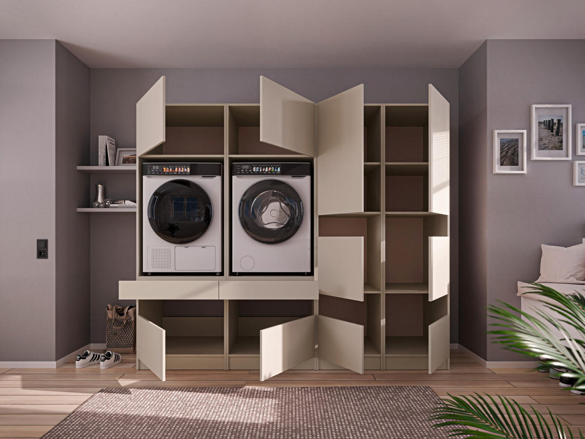 WASCHMASCHINENSCHRANK 68/200/68 cm  in Kaschmir  - Kaschmir/Schwarz, Design, Holzwerkstoff/Metall (68/200/68cm) - Milino