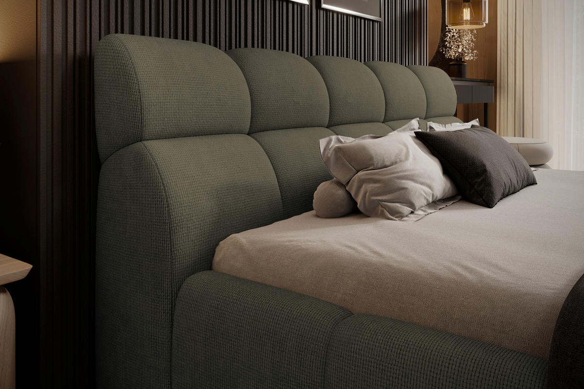 POLSTERBETT 180/200 cm,  in Olivgrün,  - Schwarz/Olivgrün, Design, Kunststoff/Textil (180/200cm) - Esposa