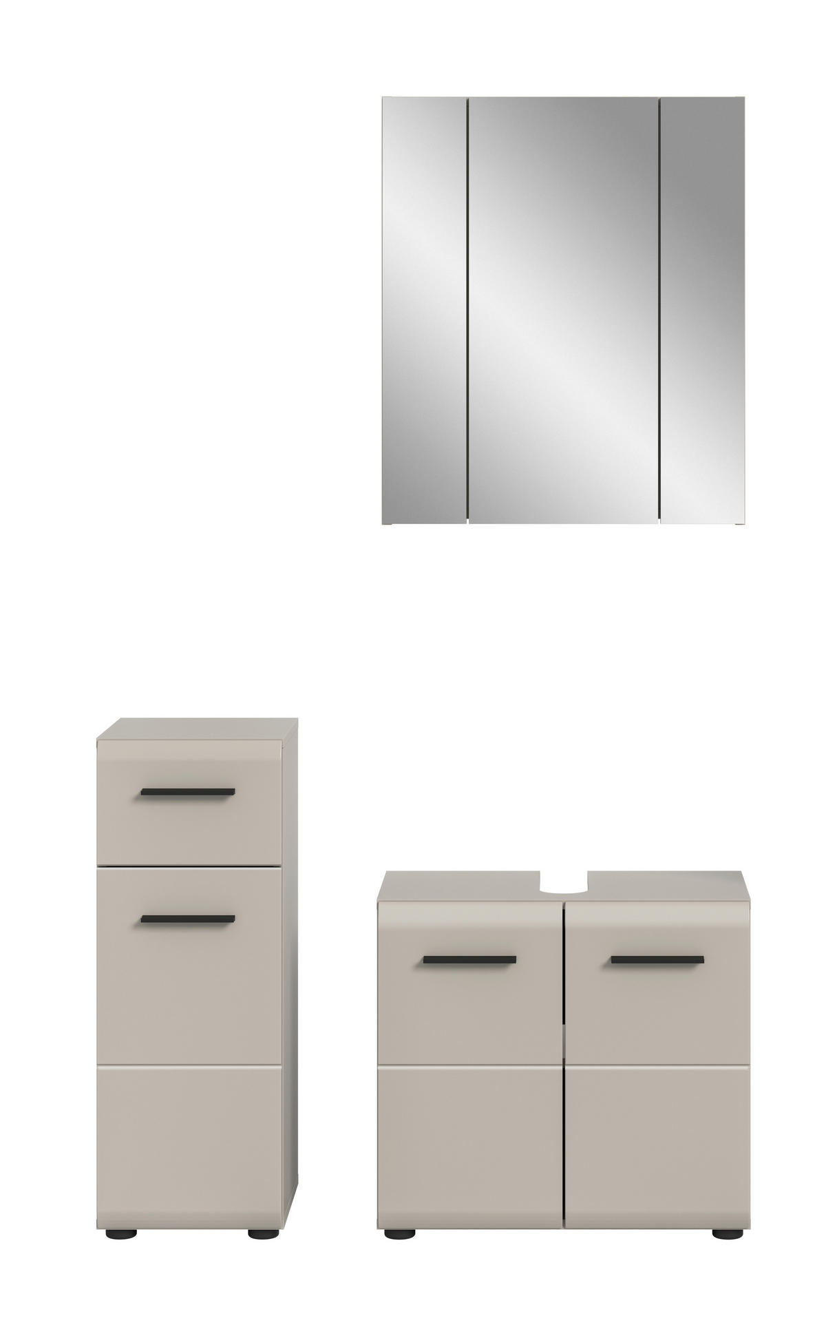 BADEZIMMER 3-teilig  in 90 cm  - Kaschmir/Schwarz, Trend, Glas/Holzwerkstoff (90cm) - MID.YOU