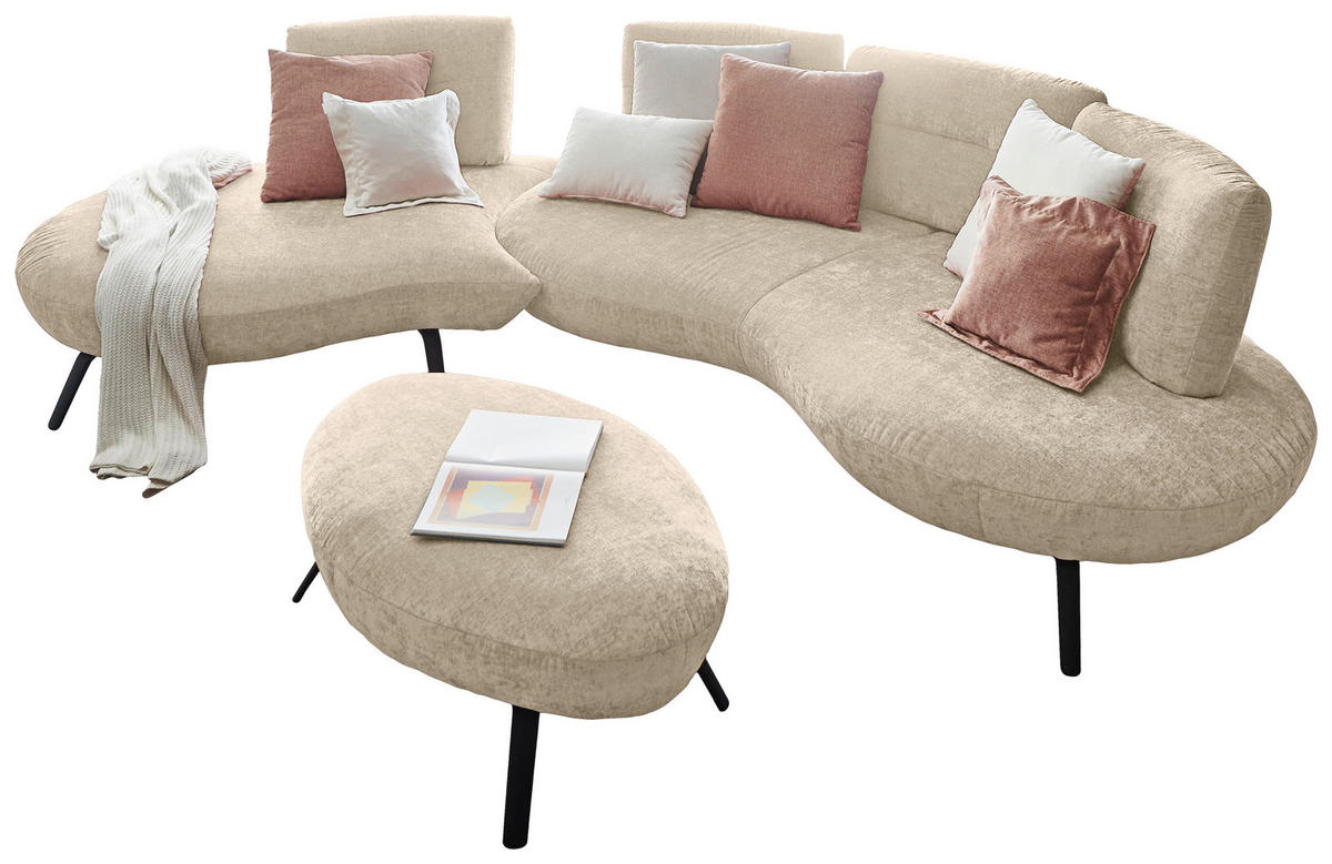 BIGSOFA Flachgewebe Creme  - Creme/Schwarz, Design, Textil/Metall (456/93/138cm) - Moderano