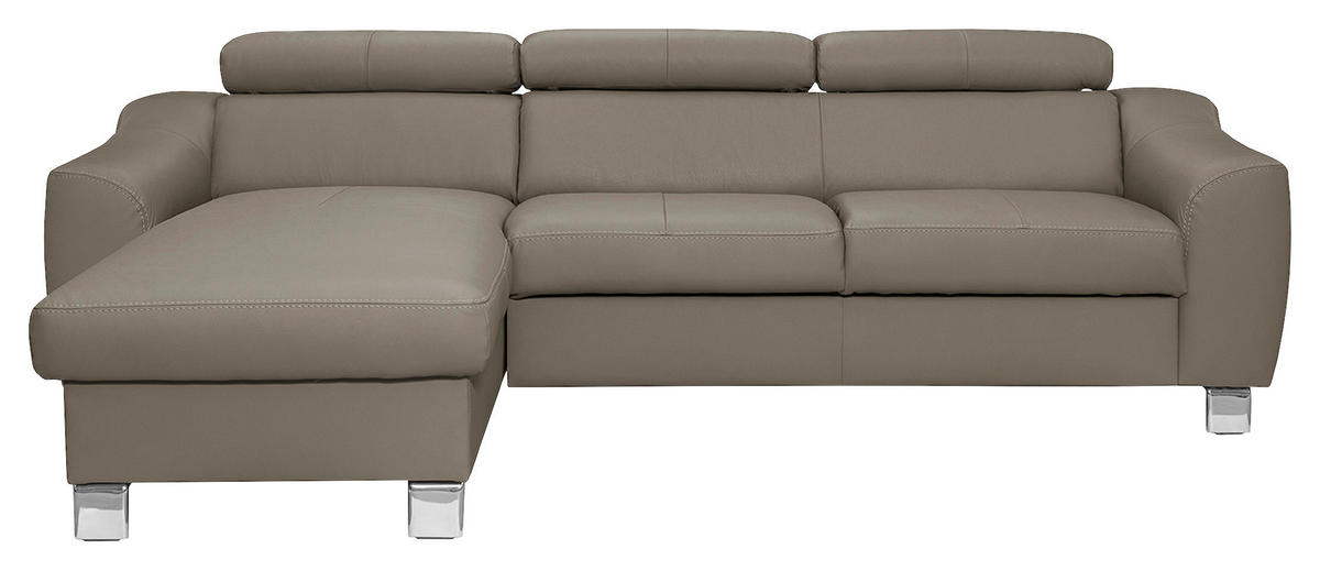 ECKSOFA in Lederlook Echtleder Taupe  - Taupe/Chromfarben, Design, Leder/Textil (176/242cm) - Livetastic