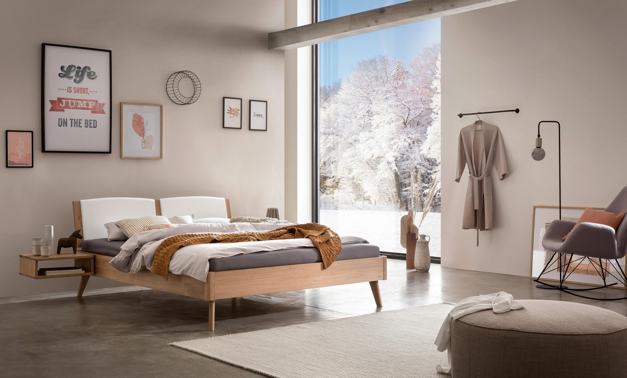 BETT 180/200 cm  in Weiß, Eichefarben  - Eichefarben/Weiß, Design, Holz/Textil (180/200cm) - Hasena
