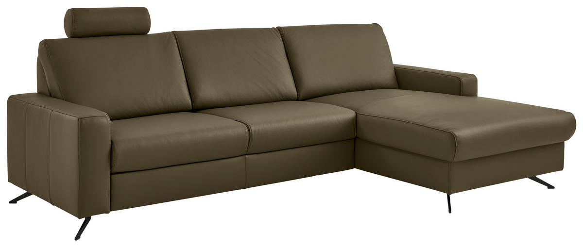 ECKSOFA in Echtleder Grün  267/165 cm  - Schwarz/Grün, Design, Leder/Metall (267/165cm) - Lomoco