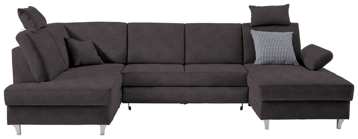 WOHNLANDSCHAFT in Struktur Graubraun  - Graubraun/Silberfarben, Konventionell, Holz/Textil (186/322/167cm) - Cantus