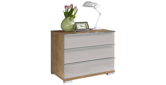 NACHTSCHRANK 60/53/42 cm  - Chromfarben/Eiche Bianco, Basics, Glas/Holzwerkstoff (60/53/42cm) - Venda