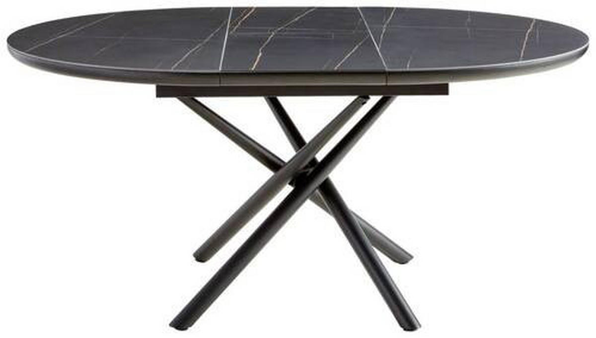 ESSTISCH 120-160/120/76 cm Nachbildung  Metall, Keramik, Holzwerkstoff ausziehbar rund Schwarz  - Schwarz, MODERN, Keramik/Holzwerkstoff (120-160/120/76cm) - MID.YOU