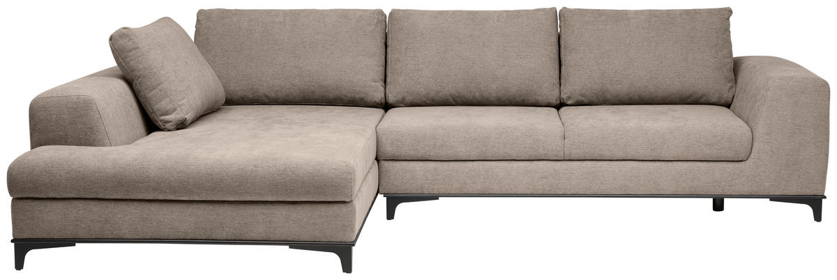 ECKSOFA inkl. Funktionen Greige Webstoff  inkl. Rückenkissen, Bettkasten, Schlaffunktion, Rücken echt  - Wengefarben/Greige, Design, Holz/Textil (211/314cm) - Stylife