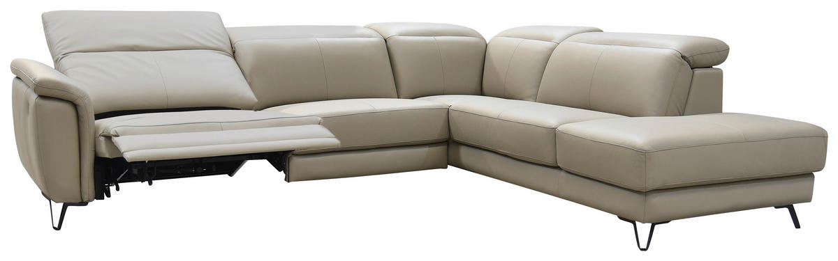 ECKSOFA in Echtleder Schlammfarben  - Schlammfarben/Schwarz, Modern, Leder/Holz (303/240cm) - Livetastic