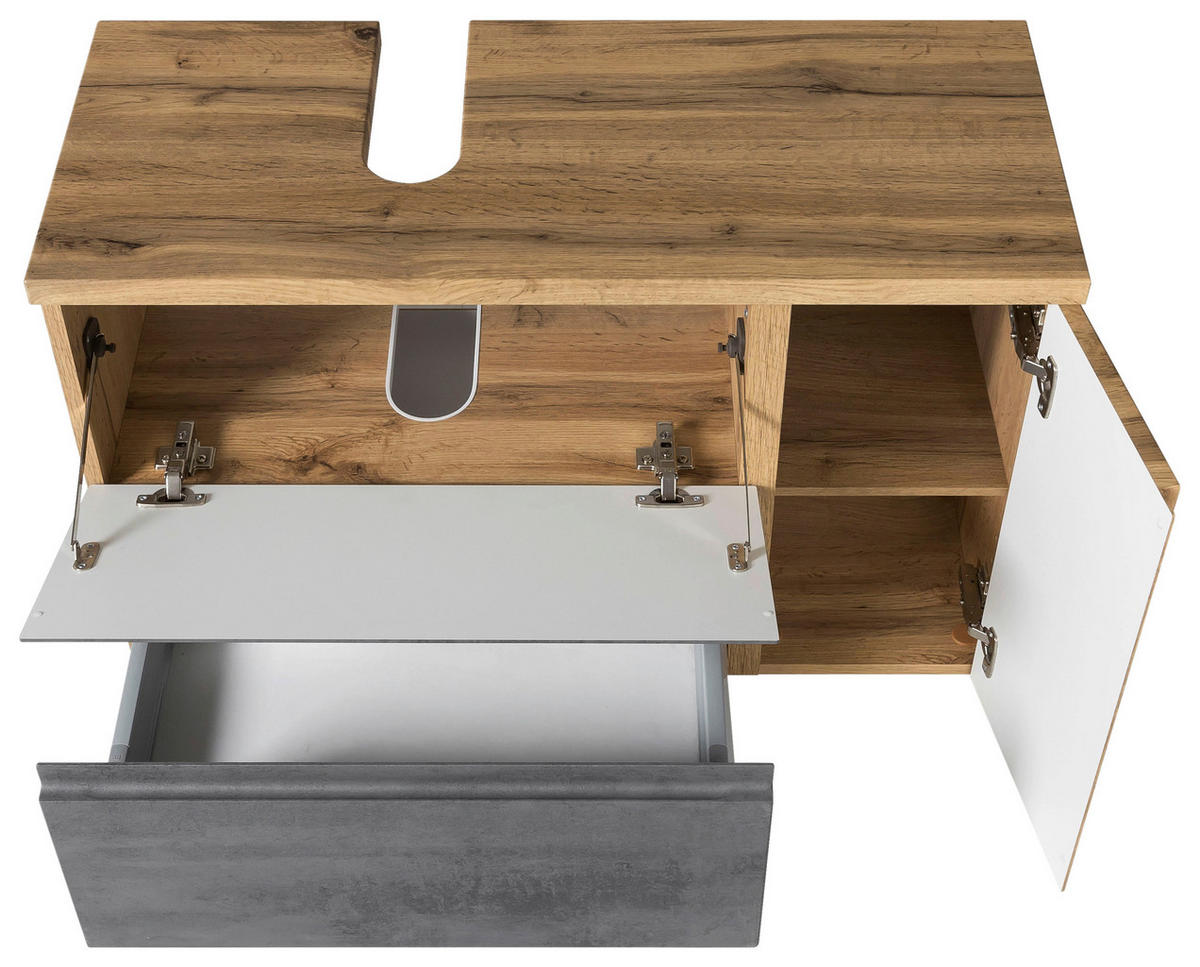 SKRINKA POD UMÝVADLO, 85/56/35 cm - svetlosivá/dub wotan, Modern, kompozitné drevo (85/56/35cm) - Held