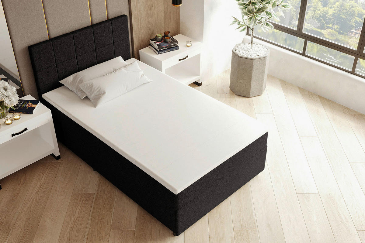 BOXBETT 120/200 cm,  in Schwarz, Matratze, Topper, Bettschublade, H3 = fest  - Schwarz, KONVENTIONELL, Kunststoff/Textil (120/200cm) - Boxxx