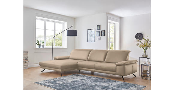 ECKSOFA in Echtleder Hellbraun 193/328 cm - Hellbraun/Schwarz, Design, Leder/Metall (193/328cm) - Dieter Knoll