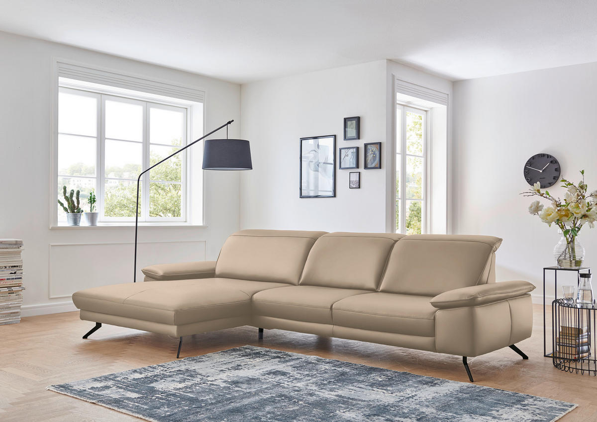 ECKSOFA in Echtleder Hellbraun  - Hellbraun/Schwarz, Design, Leder/Metall (193/328cm) - Dieter Knoll