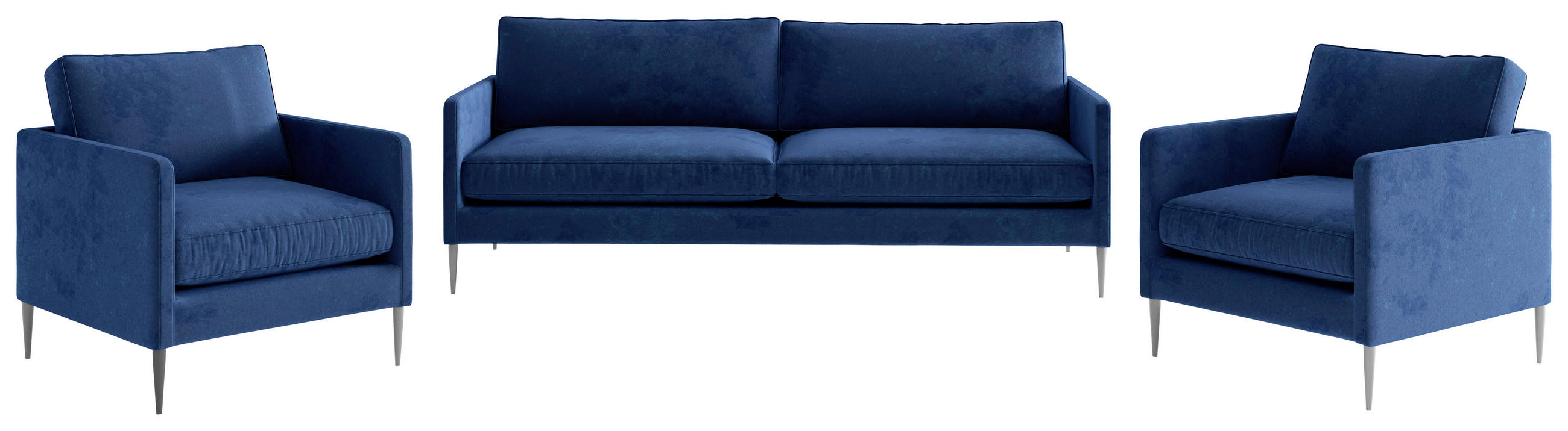 SITZGARNITUR in Flachgewebe Dunkelblau  - Edelstahlfarben/Dunkelblau, Design, Textil/Metall (210/80/84cm) - Livetastic