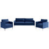 SITZGARNITUR in Flachgewebe Dunkelblau  - Edelstahlfarben/Dunkelblau, Design, Textil/Metall (210/80/84cm) - Livetastic