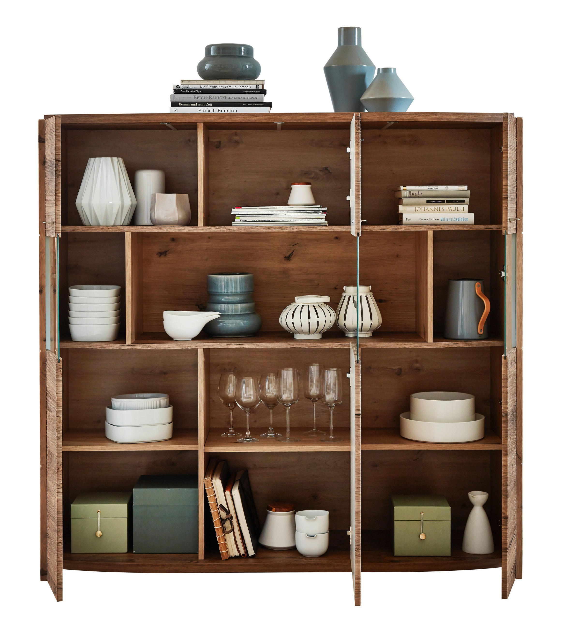 Thumbnail - Xora Highboard, Eiche, Eiche Artisan, Metall, 7 Fächer, F, 144x140x42 cm, Beimöbel erhältlich, stehend, Wohnzimmer, Komm...