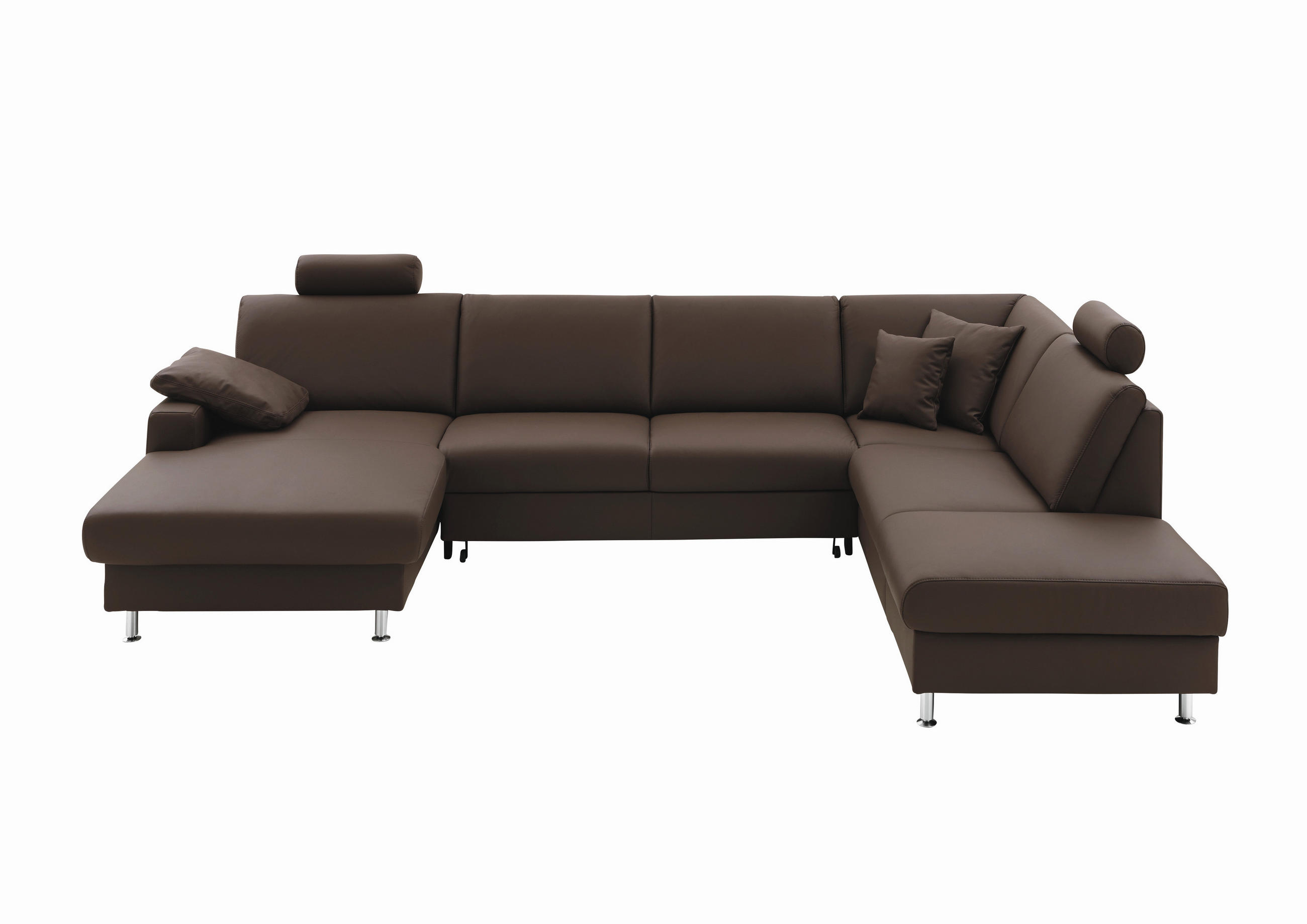 WOHNLANDSCHAFT  in Echtleder Dunkelbraun  - Dunkelbraun/Alufarben, Design, Leder/Metall (165/338/233cm) - Beldomo Premium