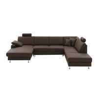 WOHNLANDSCHAFT Dunkelbraun Echtleder  - Dunkelbraun/Alufarben, Design, Leder/Metall (165/338/233cm) - Beldomo Premium