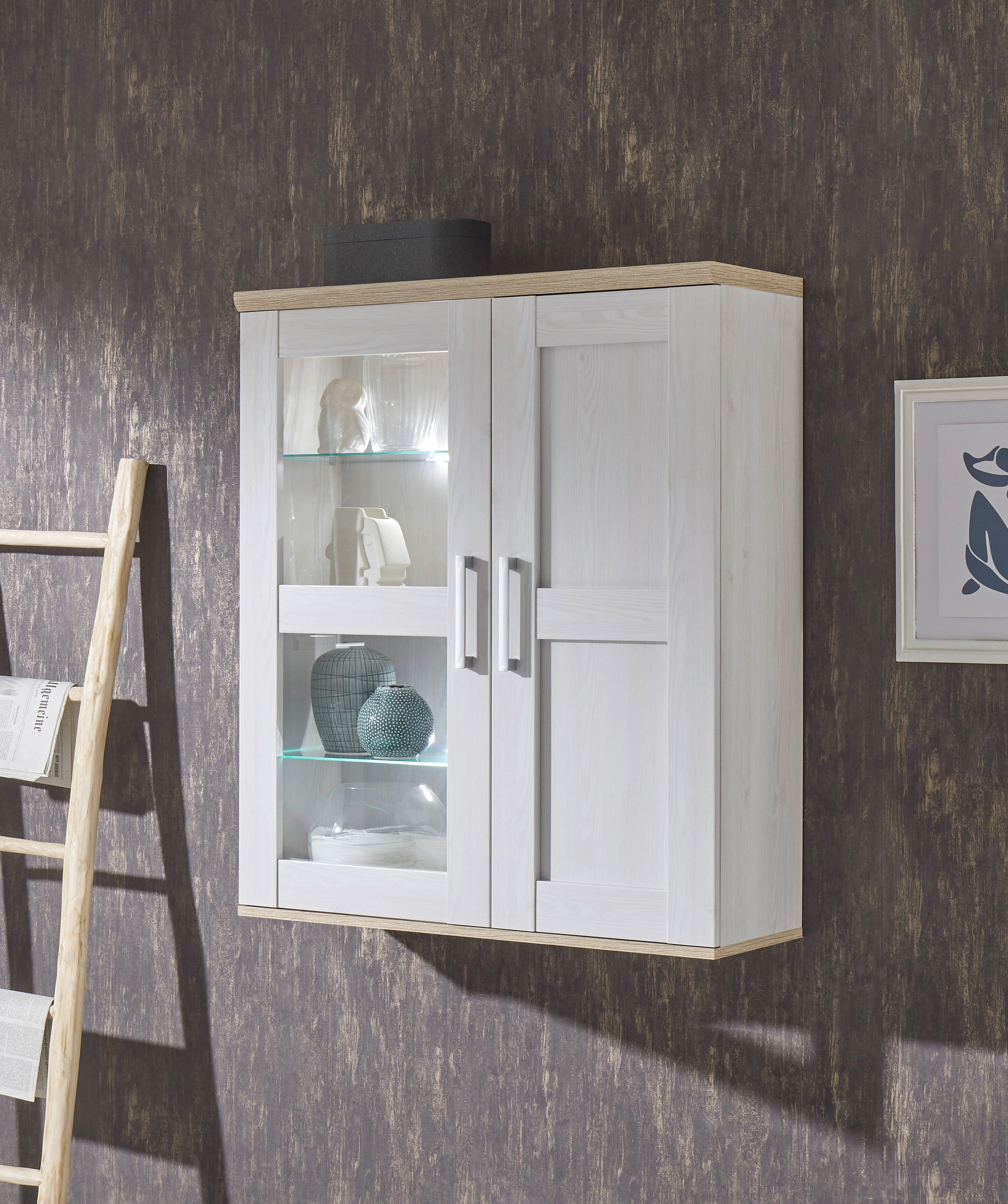 HÄNGEELEMENT in Eiche San Remo   - Silberfarben/Lärchefarben, Lifestyle, Glas/Holzwerkstoff (90/105/32cm) - MID.YOU