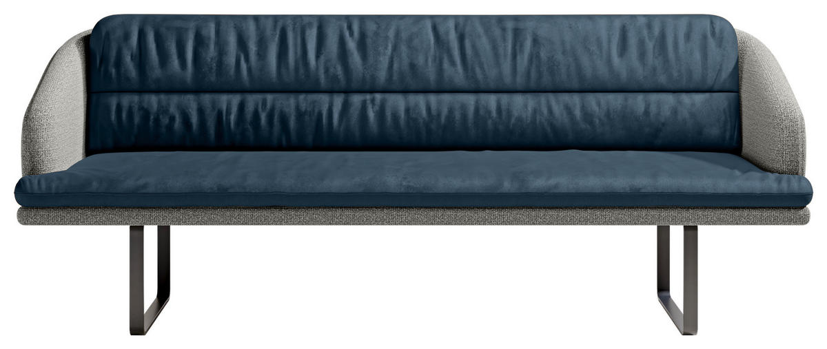 SITZBANK 255/89/68 cm Velours, Flachgewebe Dunkelblau, Graublau Metall  - Graublau/Schwarz, Design, Textil/Metall (255/89/68cm) - Dieter Knoll