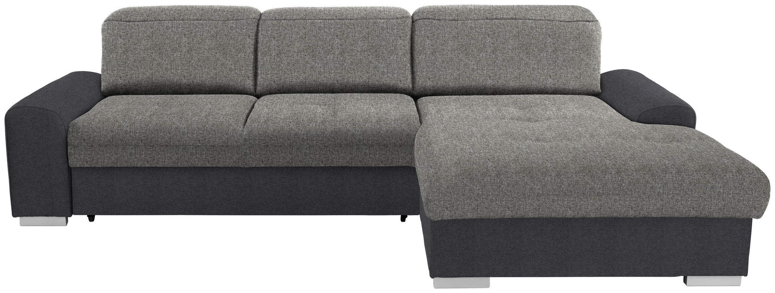 ECKSOFA Dunkelgrau, Grau Webstoff Bettkasten, Schlaffunktion, Kopfteilverstellung, Sitztiefenverstellung  - Dunkelgrau/Silberfarben, KONVENTIONELL, Holz/Textil (286/203cm) - Livetastic