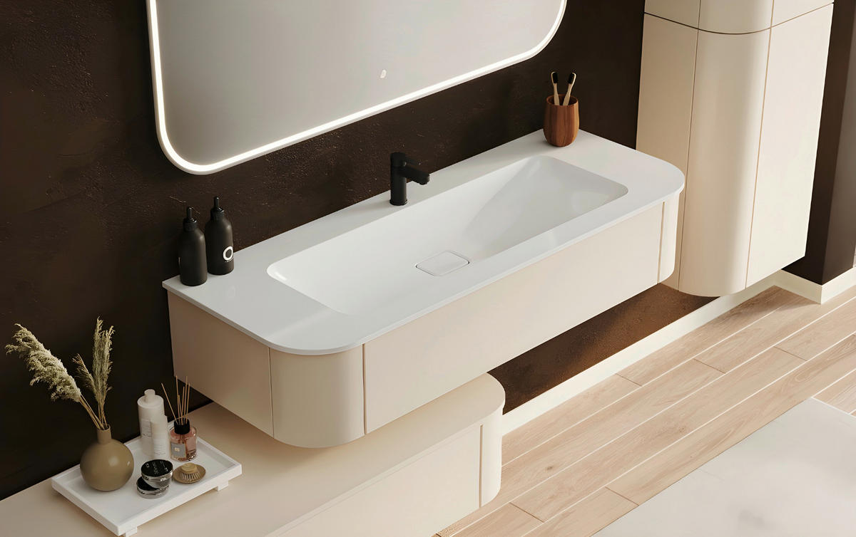 WASCHTISCHKOMBI 132 cm  - Kaschmir/Weiß, KONVENTIONELL, Holzwerkstoff/Stein (132cm) - Novel