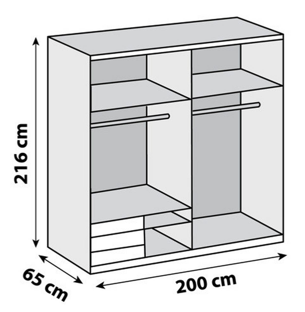 SCHWEBETÜRENSCHRANK 200/216/65 cm 2-türig Graphitfarben, Plankeneiche  - Chromfarben/Plankeneiche, MODERN, Holzwerkstoff (200/216/65cm) - MID.YOU
