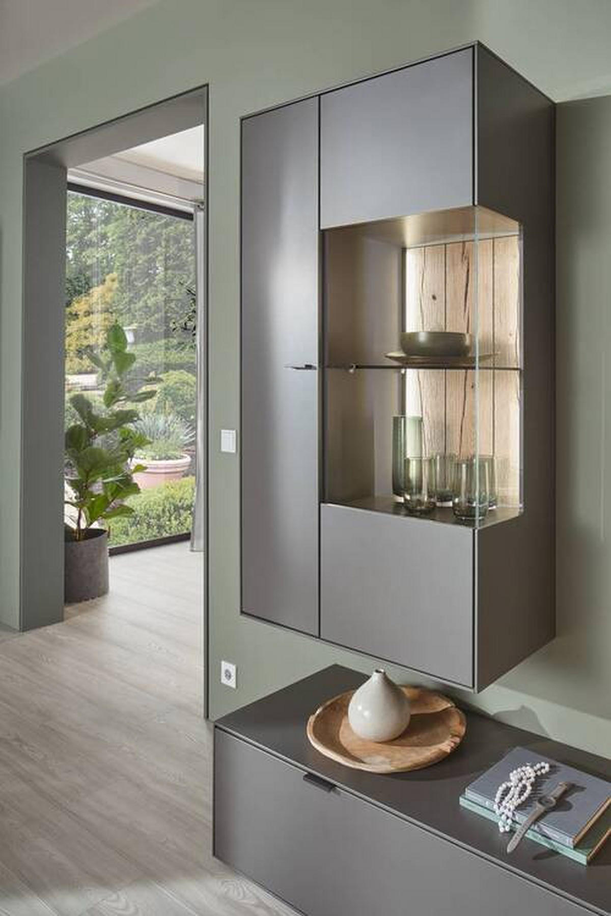 WOHNWAND  in Hellgrau, Wildeiche 293,5/205,5/45,2 cm  - Wildeiche/Hellgrau, Design, Glas/Holz (293,5/205,5/45,2cm) - Dieter Knoll