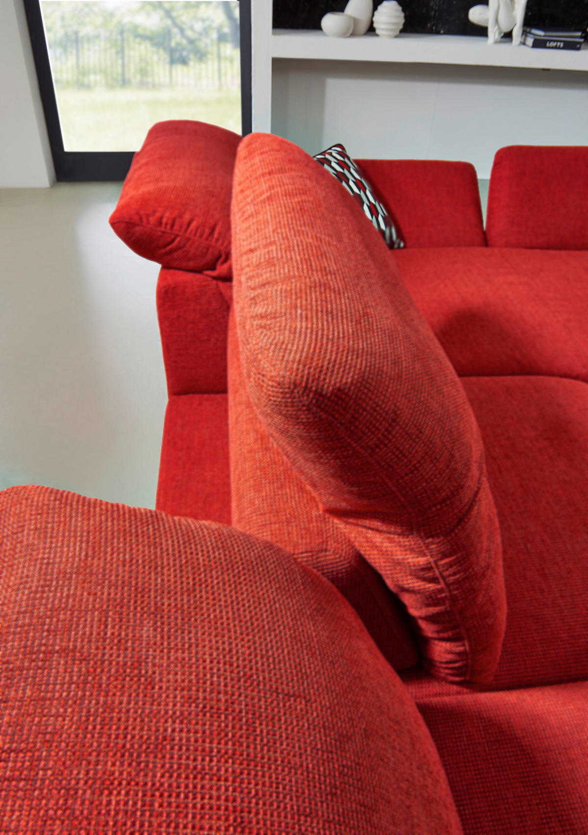 ECKSOFA Chenille Rot  - Silberfarben/Rot, Design, Textil/Metall (200/315cm) - Chilliano