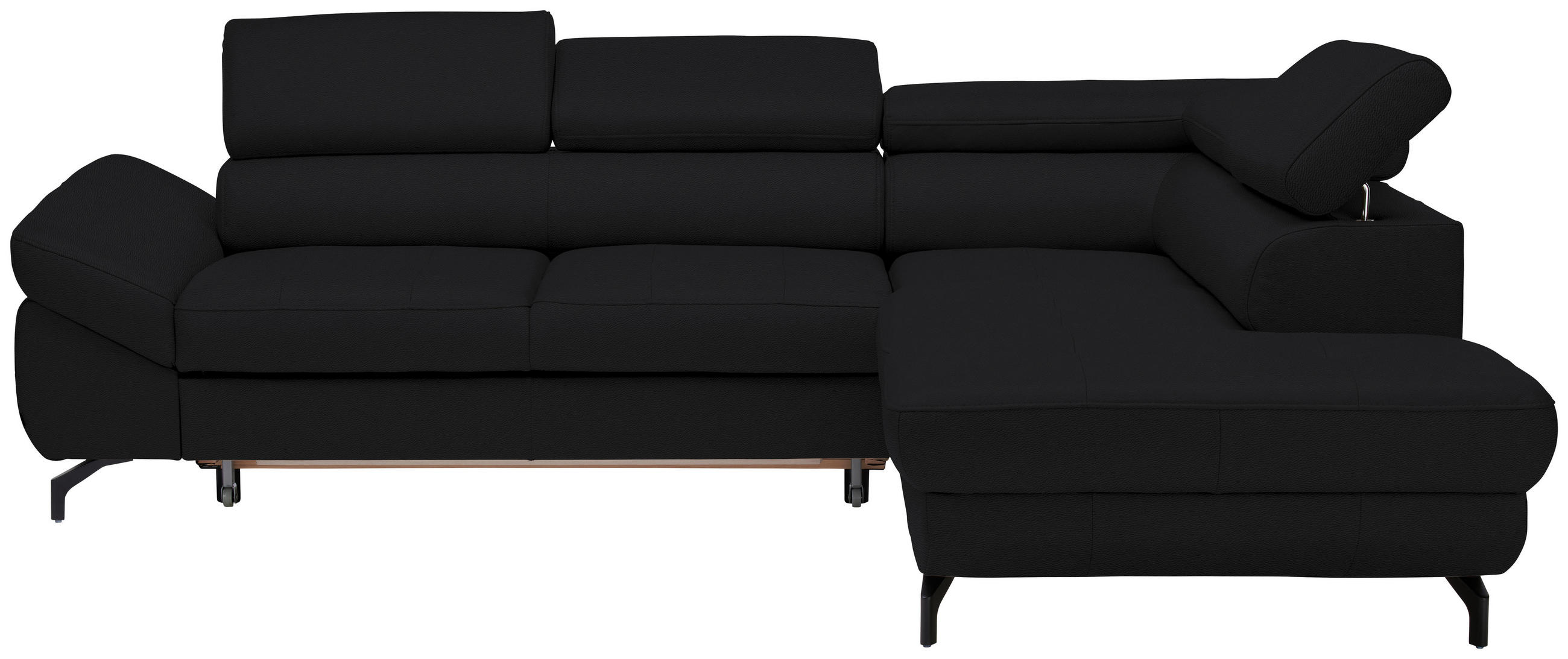 ECKSOFA in Echtleder Schwarz  - Schwarz, Design, Leder/Metall (270/220cm) - Novel