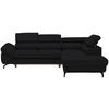 ECKSOFA in Echtleder Schwarz  - Schwarz, Design, Leder/Metall (270/220cm) - Novel