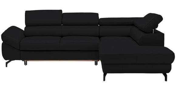 ECKSOFA in Echtleder Schwarz  - Schwarz, Design, Leder/Metall (270/220cm) - Novel