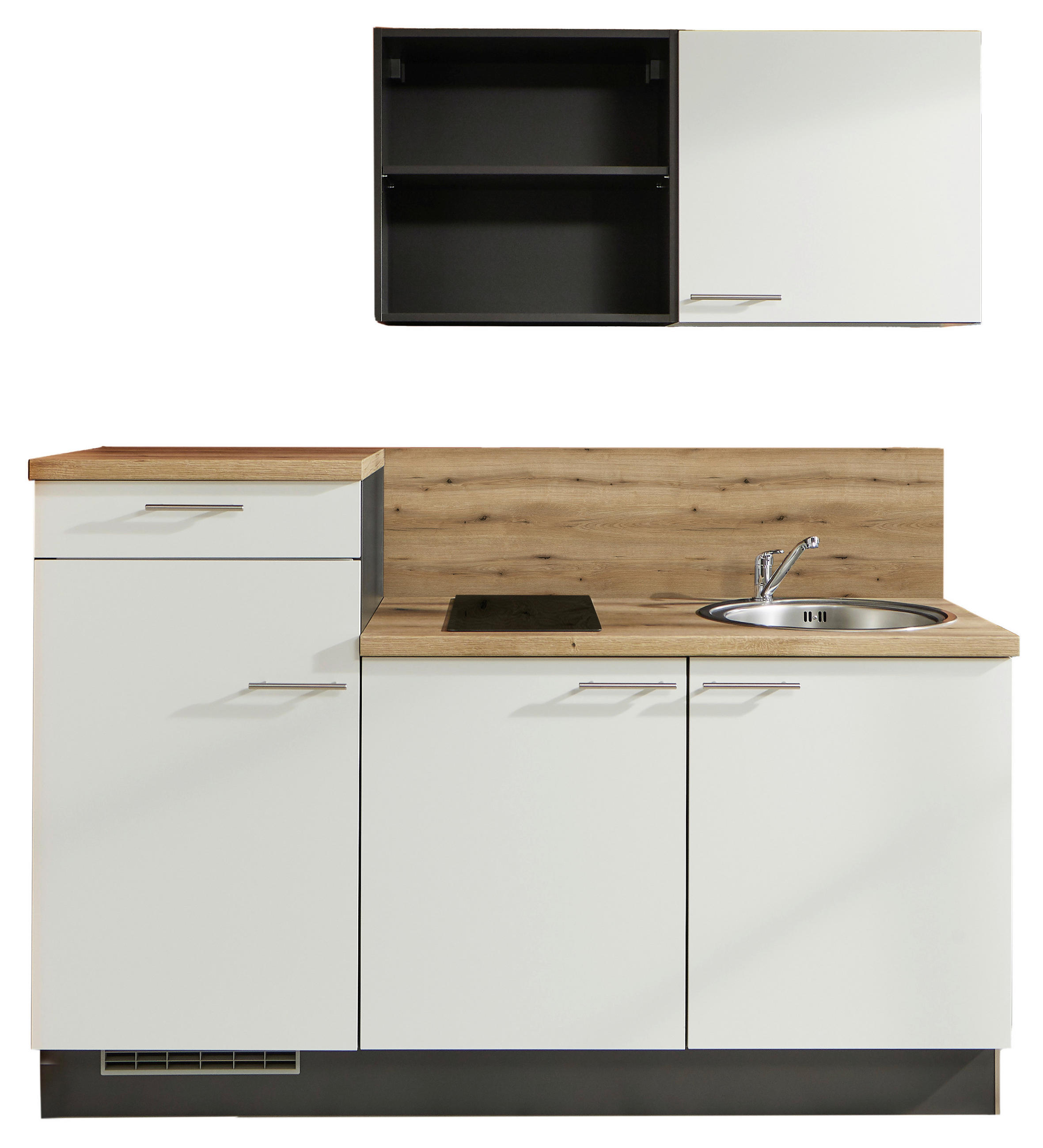 KÜCHENBLOCK 180 cm   in Graphitfarben, Weiß, Eichefarben  - Edelstahlfarben/Eichefarben, Design, Holzwerkstoff/Metall (180cm) - Pino