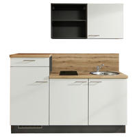 KÜCHENBLOCK 180 cm   in Graphitfarben, Weiß, Eichefarben  - Edelstahlfarben/Eichefarben, Design, Holzwerkstoff/Metall (180cm) - Pino