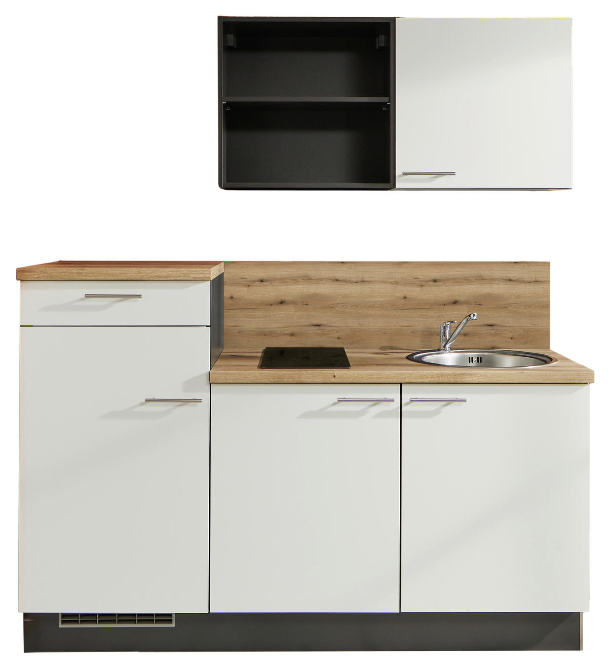 KÜCHENBLOCK 180 cm   in Graphitfarben, Weiß, Eichefarben  - Edelstahlfarben/Eichefarben, Design, Holzwerkstoff/Metall (180cm) - Pino