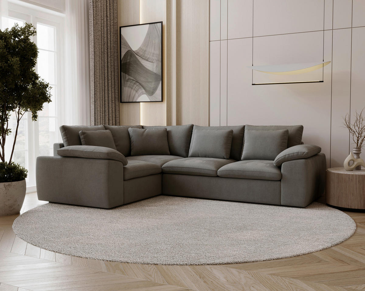 ECKSOFA Chenille Dunkelgrau  - Dunkelgrau/Schwarz, Design, Kunststoff/Textil (216/289cm) - Livetastic