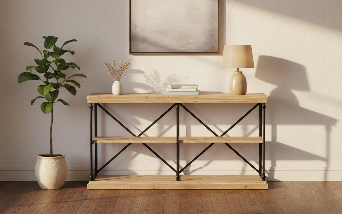 REGAL  162/86/43 cm Schwarz, Tannenholzfarben  - Tannenholzfarben/Schwarz, Design, Holz/Metall (162/86/43cm) - Landscape