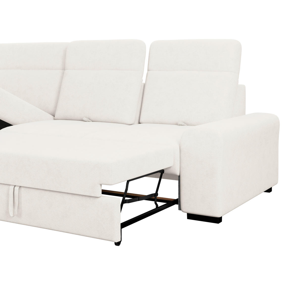 ECKSOFA Creme Chenille Rücken echt, Kopfteilverstellung  - Creme/Schwarz, KONVENTIONELL, Holz/Textil (203/286cm) - MID.YOU