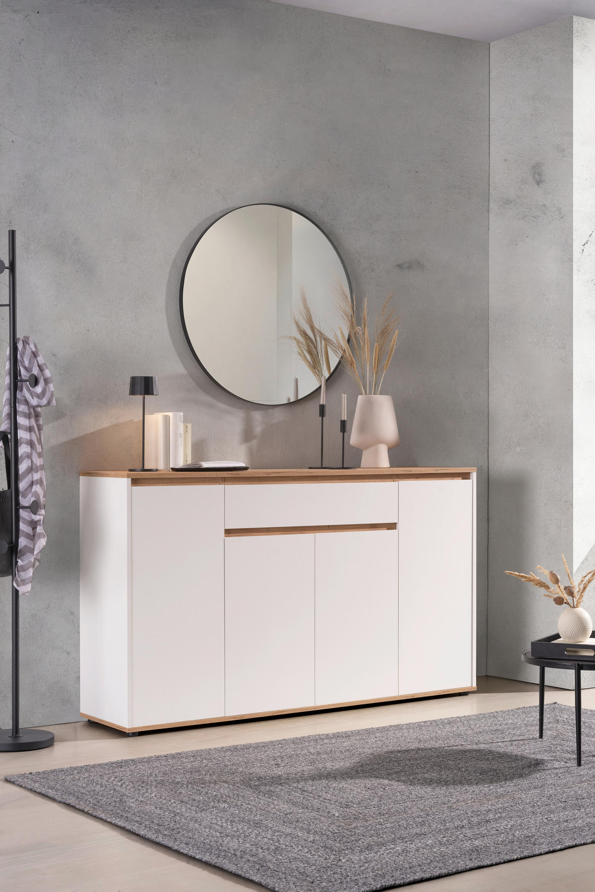 KOMODA, bela, hrast artisan  - bela/hrast artisan, Moderno, leseni material (160/93/38cm) - Carryhome