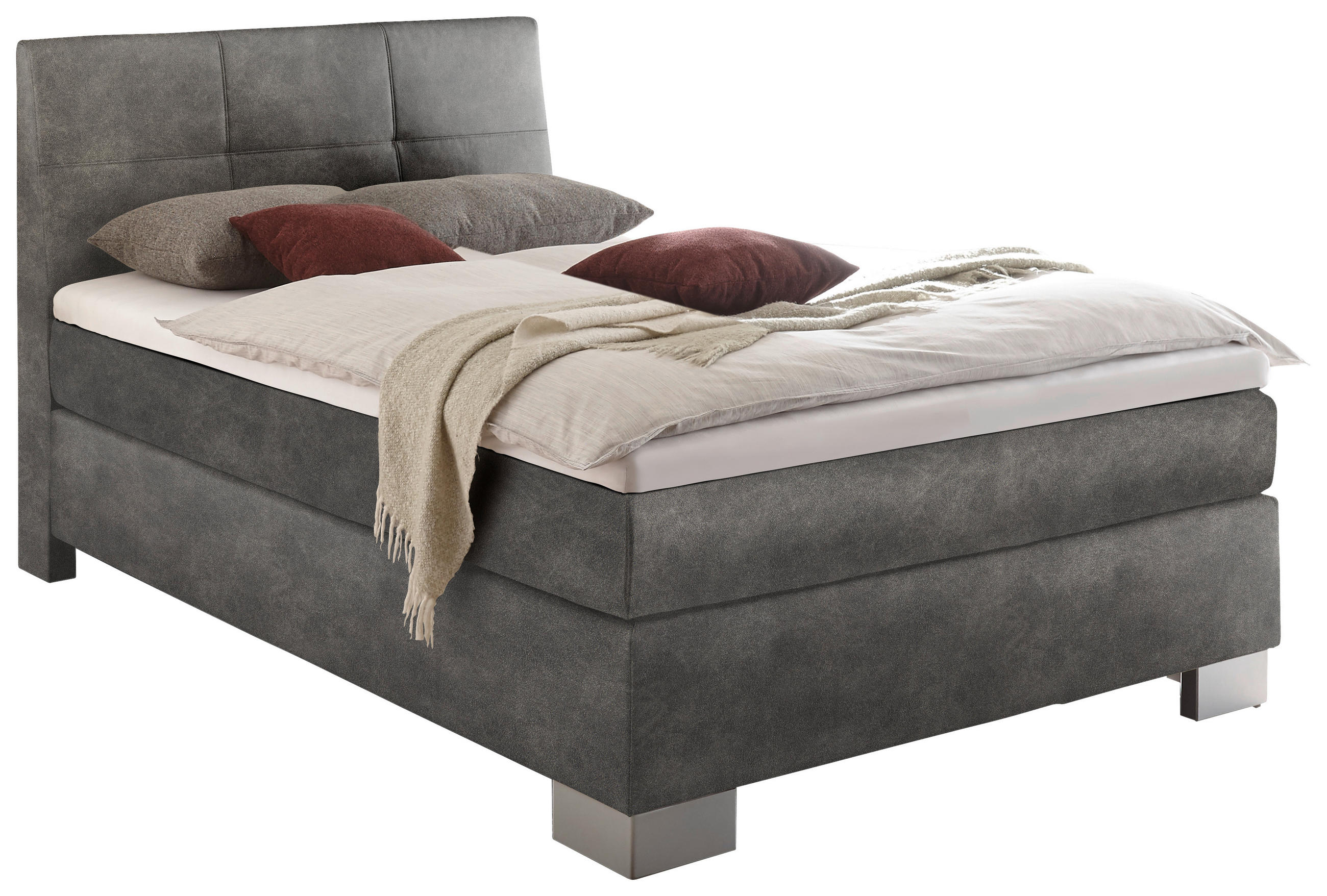 BOXSPRINGBETT 120/200 cm in Schlammfarben - Schlammfarben/Silberfarben, KONVENTIONELL, Holz/Textil (120/200cm) - Voleo